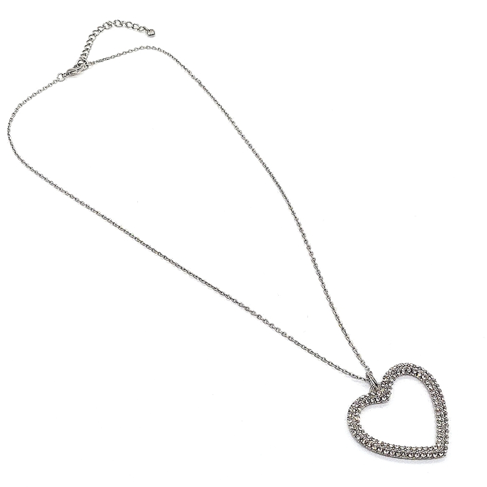 Made with Swarovski Crystals Large Heart Pendant Necklace in Silver